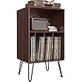 iyrany Record Player Stand, Turntable Stand with Record Storage, Vinyl Record Storage Cabinet with Metal Legs, Record Player Table Holds Up to 150 Albums for Living Room, Bedroom, Office, etc (Brown)