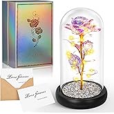 Valentines Day Rose Gifts for Her,Birthday Gifts for Women,Crystal Light Up Rose in A Glass Dome with Sparkling Base,Colorful Flowers Mothers Day Rose Gifts for Mom Wife Grandma Anniversary Christmas