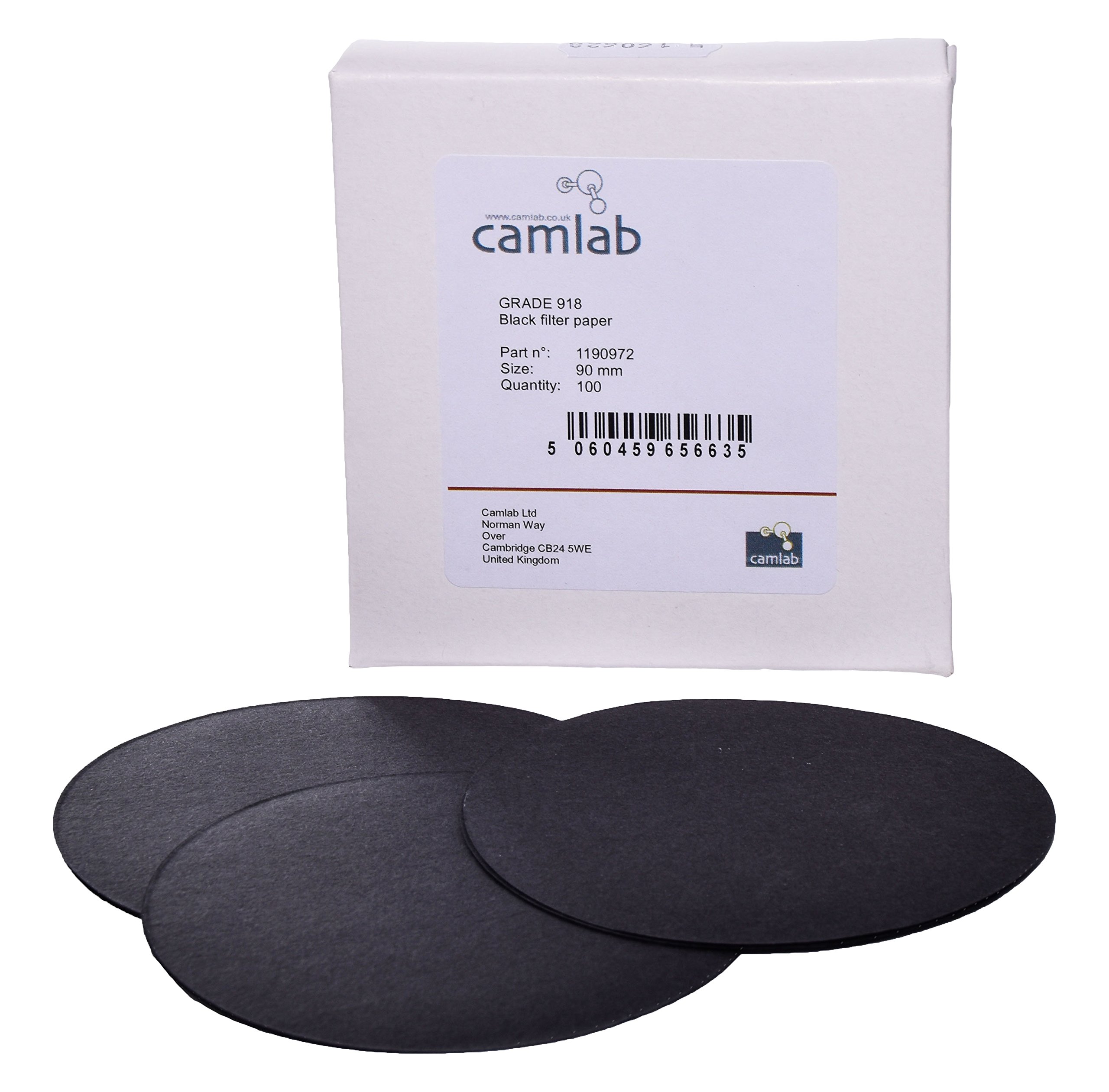 Camlab 1190972 Grade 918 Black Filter Paper, 90 mm Diameter (Pack of 100)