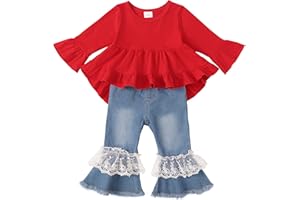 XUANHAO Baby Girl Clothes 12 18 24 Months Outfits For Infant Toddler Denim Girls' Clothing Ruffle Top Ripped Jeans Pant Sets