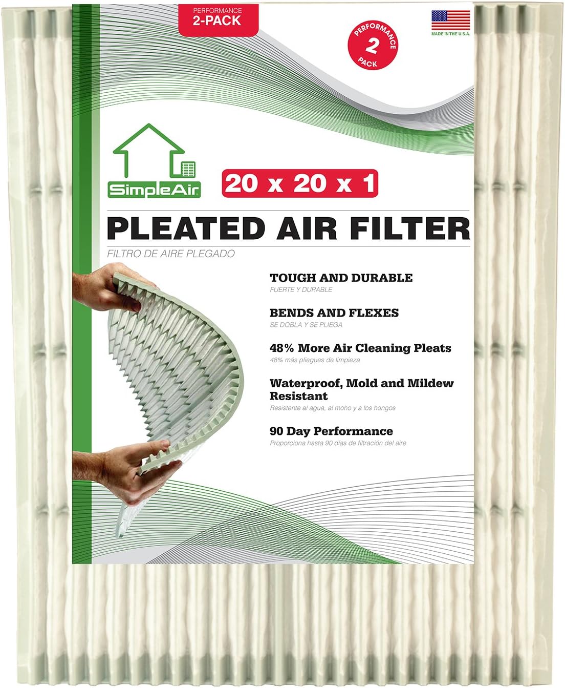 Simple Air- Pleated Air Filter 20x20"x1" (2 Pack)