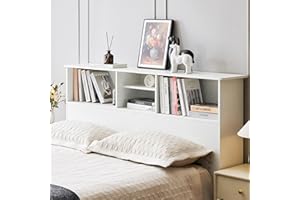 Howjoe King Headboard with Storage with Adujstable Shelves, King Wooden Headboards, Sturdy Bookcase Headboard with 4 Compartments, Farmhouse Headboards with Deep Bookshlf, White