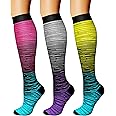 CHARMKING Compression Socks for Women & Men Circulation (3 Pairs) 15-20 mmHg is Best Support for Athletic Running Cycling