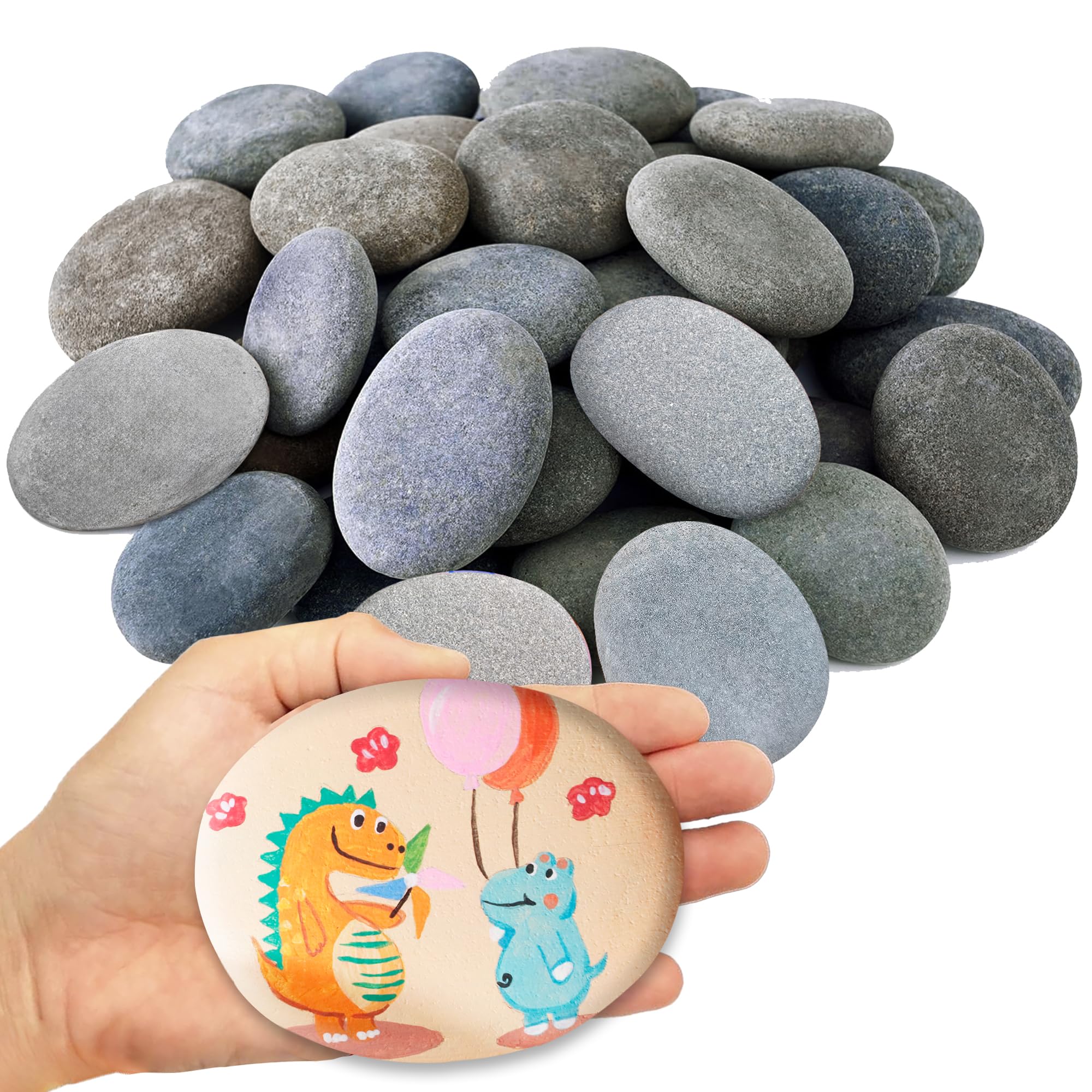 DALTACK 24 Pcs Large Rocks for Painting, Natural Flat River Rocks, 3-4 Inch Smooth Stones for DIY Crafts, Kindness Rocks, Home Decor and Handmade Gifts Image