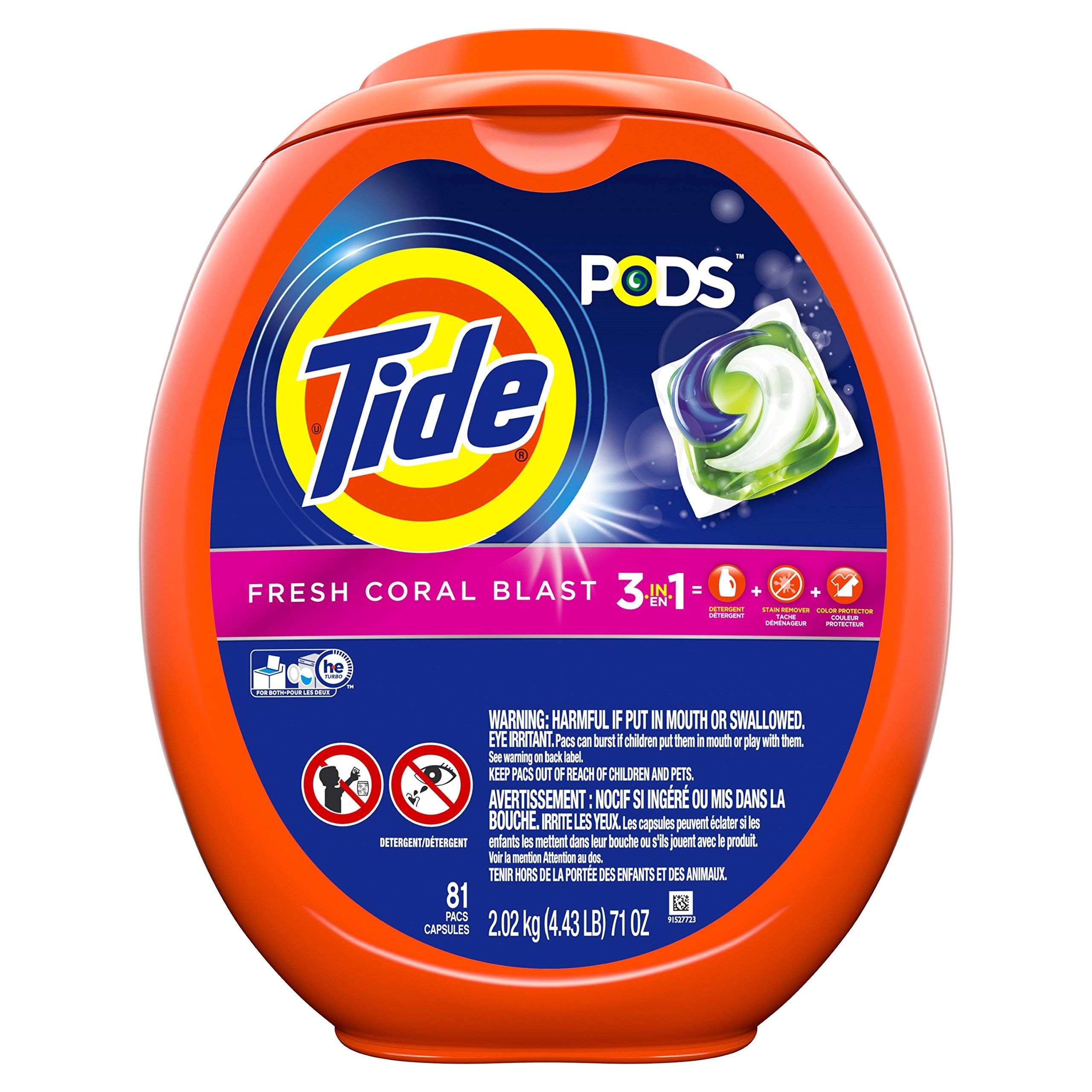 Tide PODS Laundry Detergent Liquid Pacs Tub, Fresh Coral Blast Scent, 3 in 1 HE Turbo, 81 Count