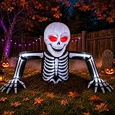 7.4Ft Halloween Inflatables Skeleton Outdoor Decorations with LED Lights | Giant Halloween Blow Ups Outdoor Decorations, Inflatable Ground Breaking Skeleton for Halloween Garden Lawn Yard Party Decor