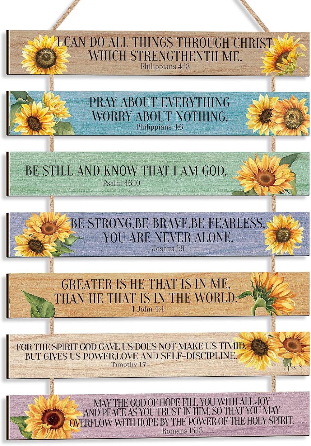 HPNIUB Sunflower Bible Verse Wall Art Set of 7 Rustic Wood Signs