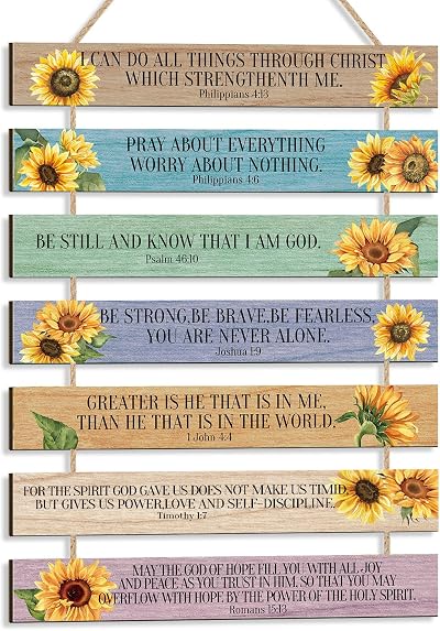 HPNIUB Sunflower Bible Verse Wall Art Set of 7 Rustic Wood Signs
