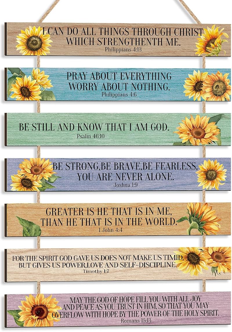HPNIUB Sunflower Bible Verse Wall Art Set of 7 Rustic Wood Signs