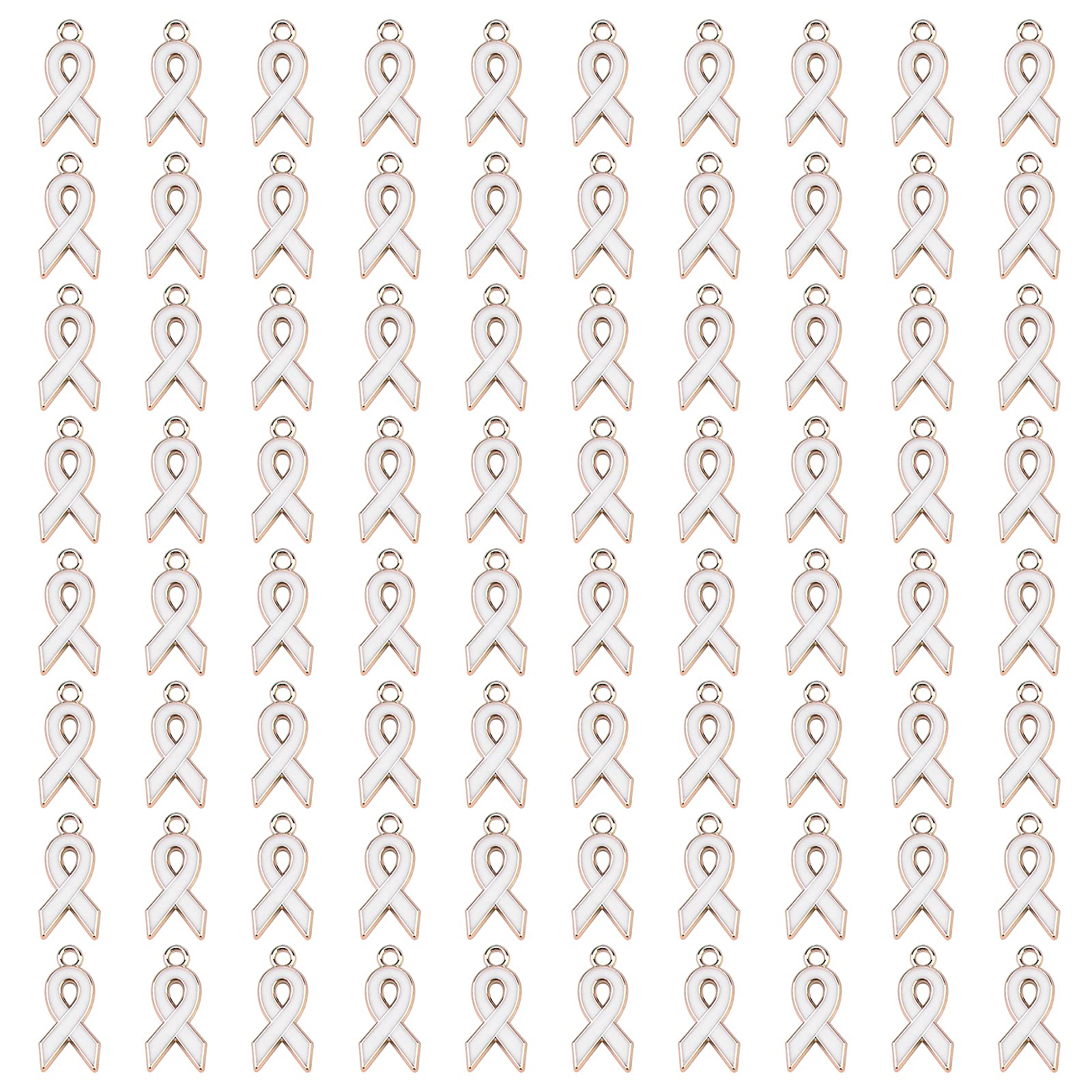 CRAFFANCY 80Pcs White Colors Ribbon Pendants, Mini Plastic Enamel Awareness Ribbon Charm Accessories for DIY crafts Necklace Bracelet Jewelry Making