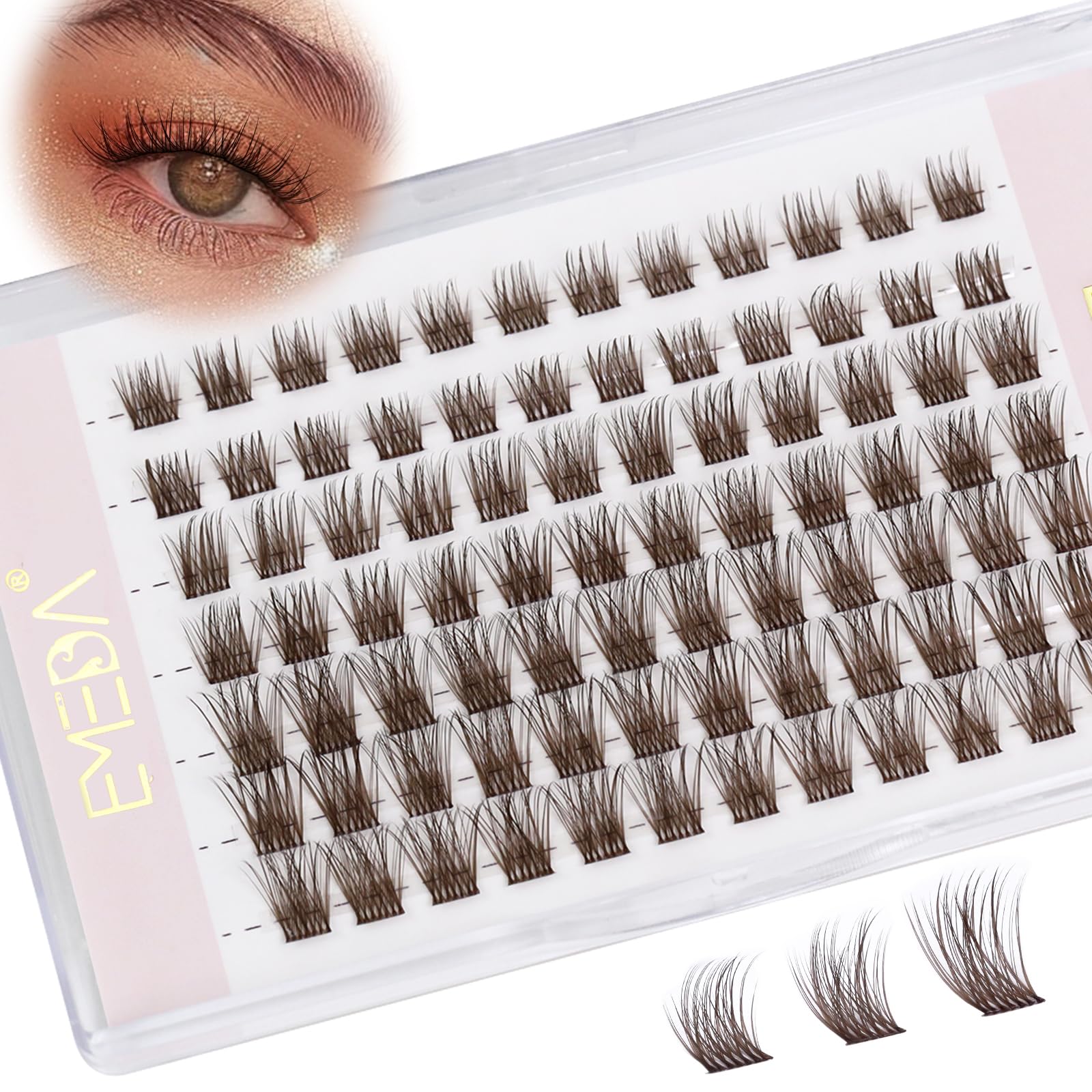 Brown Individual Cluster Lashes D Curl Mix 8mm 10mm 12mm Brown DIY Eyelash Extensions Clear Band Natural Look Dark Brown Lash Clusters Colored Cluster lashes (DB mix) — image 1