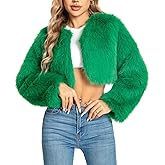 WELLATENT Fur Coats For Women,Plus Size Cropped Faux Fuzzy Jacket Fluffy Fall Coat.