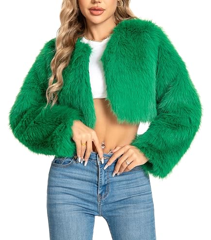 Dikoaina Women's Solid Color Shaggy Faux Fur Coat Jacket at Amazon