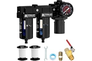 NEWPO 3/8'' NPT Air Drying System,Double Compressed Air Regulator with Metal Bracket,Air Pressure Regulator Combo 5&5 Micron Filter Cartridge