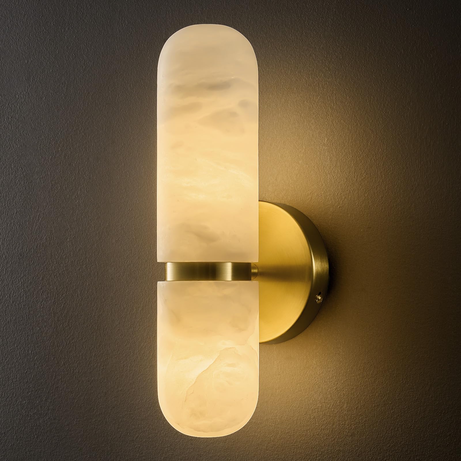 Photo 1 of Natural Alabaster Brass Wall Sconce - Modern Luxury Spanish Stone Cylinder Sconces with Bulb - Brushed Gold Indoor Dimmable Lighting Fixture - Vanity Decor Light for Bedroom Bathroom Living Room Stair
