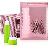 Amiff Rose Gold Metallic Bubble Mailers, 6.5 x 9 Inches. 25 Pack Metallic Bubble Envelope Mailer. Bright Padded Envelopes Waterproof. Padded Shipping Envelopes for Fragile Things. Self Seal Mailers