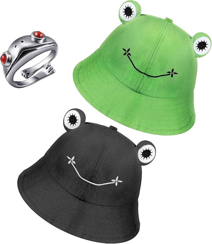 LEAMEERY Frog Bucket Hat for Women, Cute Green Frog Hat with Vintage