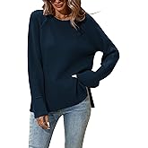 Cakulo Womens Oversized Sweaters Split 2025 Fall Knit Long Sleeve Crew Neck Ribbed Pullover Loose Cozy Soft Sweater