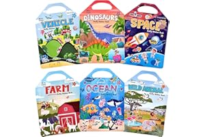 COSOMIA 6 Set (260pcs) Puffy Sticker Books Activity for Kids, Animal, Farm, Dinosaurs, Space, Vehicle, Ocean, 3D Reusable Stickers for Boys and Girls, Travel Sticker Books for Kids Ages 3+