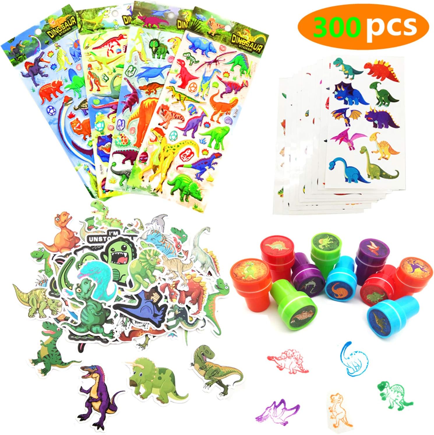 BEIGUO Dinosaur Stickers Set, Including Dinosaur Temporary Tattoos Dinosaur Stickers Foam Stickers Stampers for Kids…