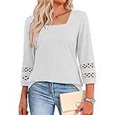 Women's 3/4 Sleeve Tops Square Neck Dressy Casual T-Shirt 2025 Trendy Fashion Business Shirt Fall Basic Tee Blouse
