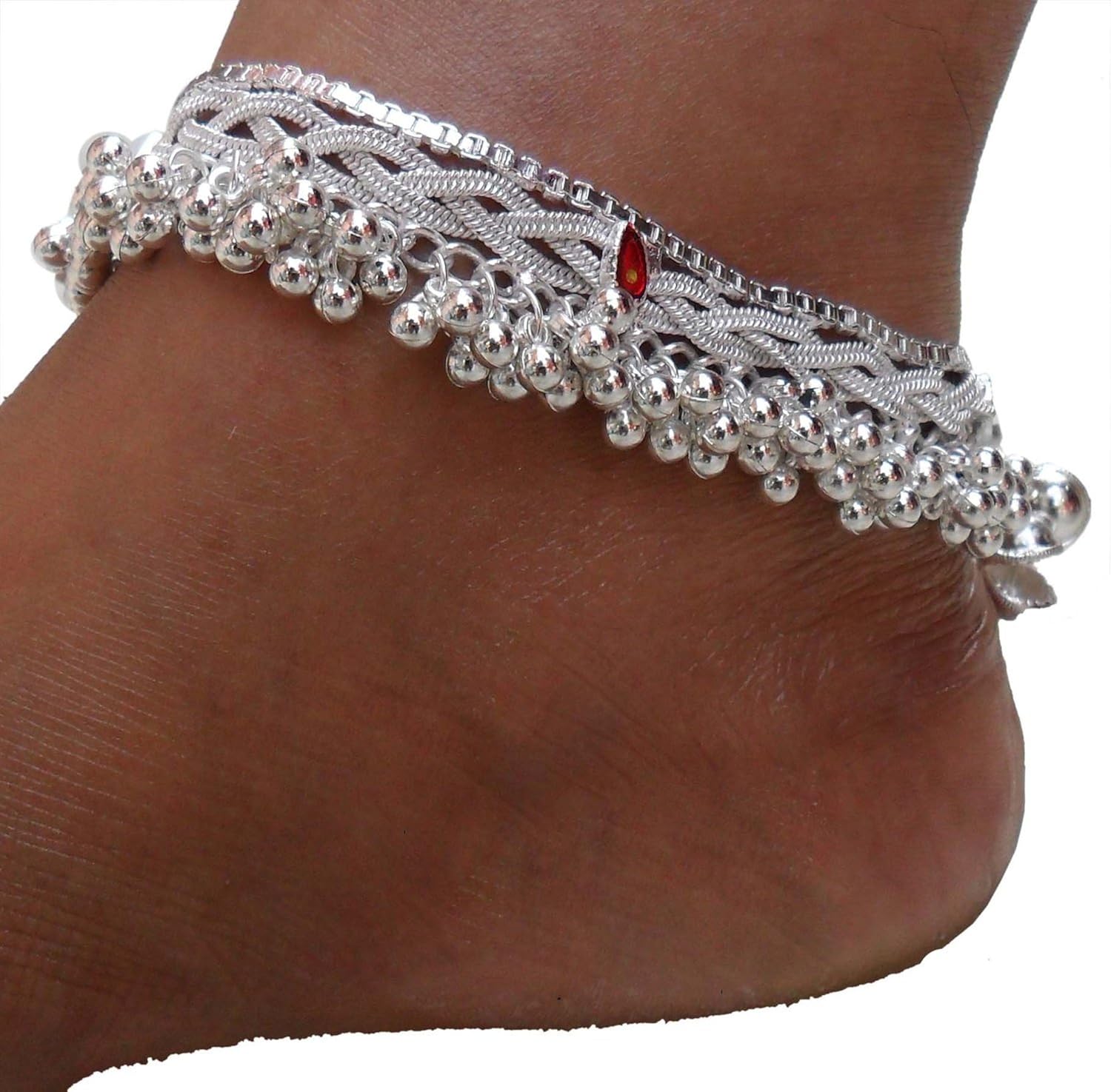 charms beads studded silver anklet for women/girls &hellip;