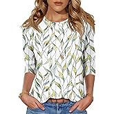 LOMON 3/4 Length Sleeve Womens Tops Spring Summer Fashion 2026 Tops Crew Neck Pleated Shirts Tunic Top Loose Fit