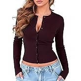 OZICERD Fall Knit Cropped Cardigan Sweaters for Women Lightweight Crew Neck Long Sleeve Button Open Front Y2k Crop Cardigan
