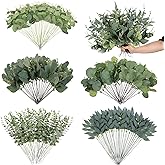 120 Pcs 5 Kinds Mixed Eucalyptus Leaves Stems Bulk, Artificial Eucalyptus Stems Fake Silver Dollar Leaves Picks Faux Plants Greenery for Wedding, Engagement, Home, DIY Bouquet Floral Arrangement