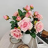 ATFL Fake Pink Roses Flowers, 6 Pcs Faux Silk Real Touch Moisturizing Artificial Pink Rose Flowers for Decoration DIY, Wedding Party, Home Office Decoration and Dining Table Centerpiece (6, Pink)