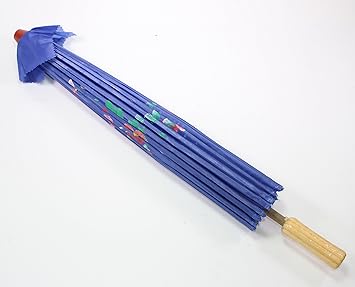 22 Inch Tall Blue Floral Pattern Wood Bamboo Nylon Parasol Umbrella Backyard Decoration Gift