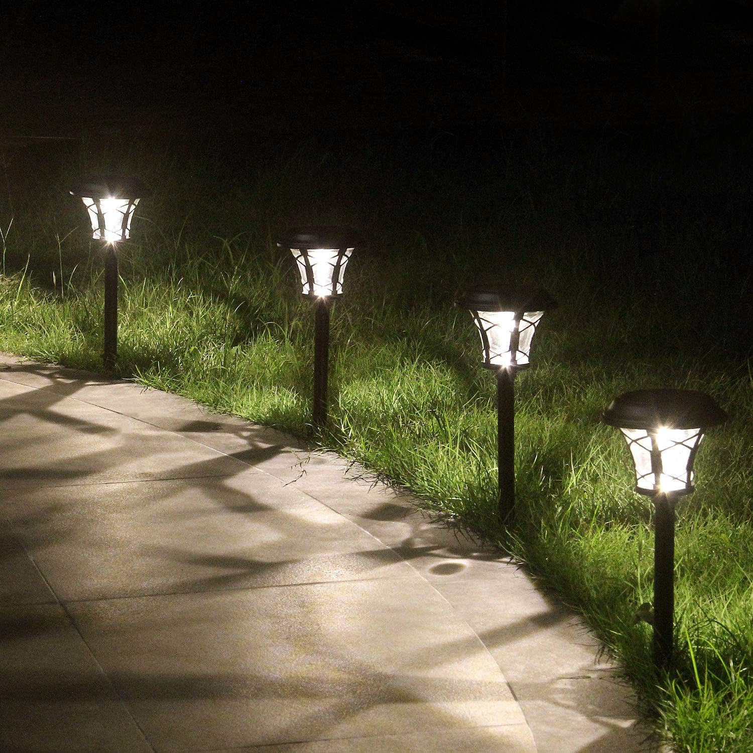 6 Pack Large Solar Lights Outdoor Waterproof, Lights Sun Powered, Black Stainless Steel Glass Garden Pathway Lights, 20 Lumen LED Solar Landscape Lighting for Lawn, Yard and Driveway - White Lights: Home Improvement