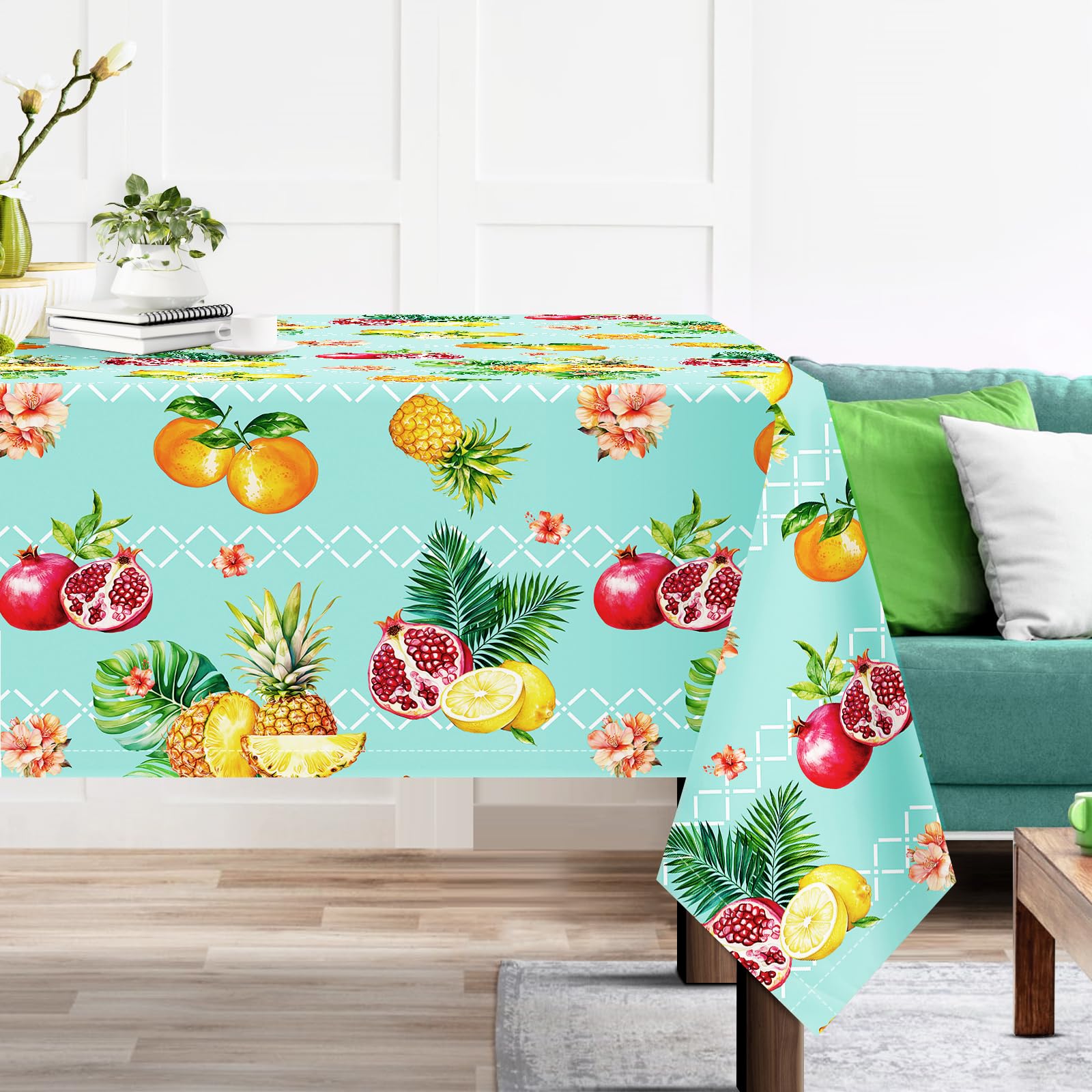 Arquiel Tropical Fruit Pineapple Tablecloth Waterproof, Summer Lemon Rectangle Table Cloth, Washable Table Cover For Kitchen Dining Party Decor(152×213cm)