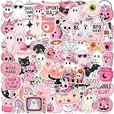 136PCS Spooky Halloween Stickers,Pink Ghost Cute Girlie Waterproof Vinyl Stickers for Water Bottle Laptop Scrapbook