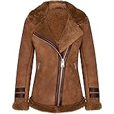 Women's Brown Sheepskin Biker Merino Shearling Aviator Leather Jacket