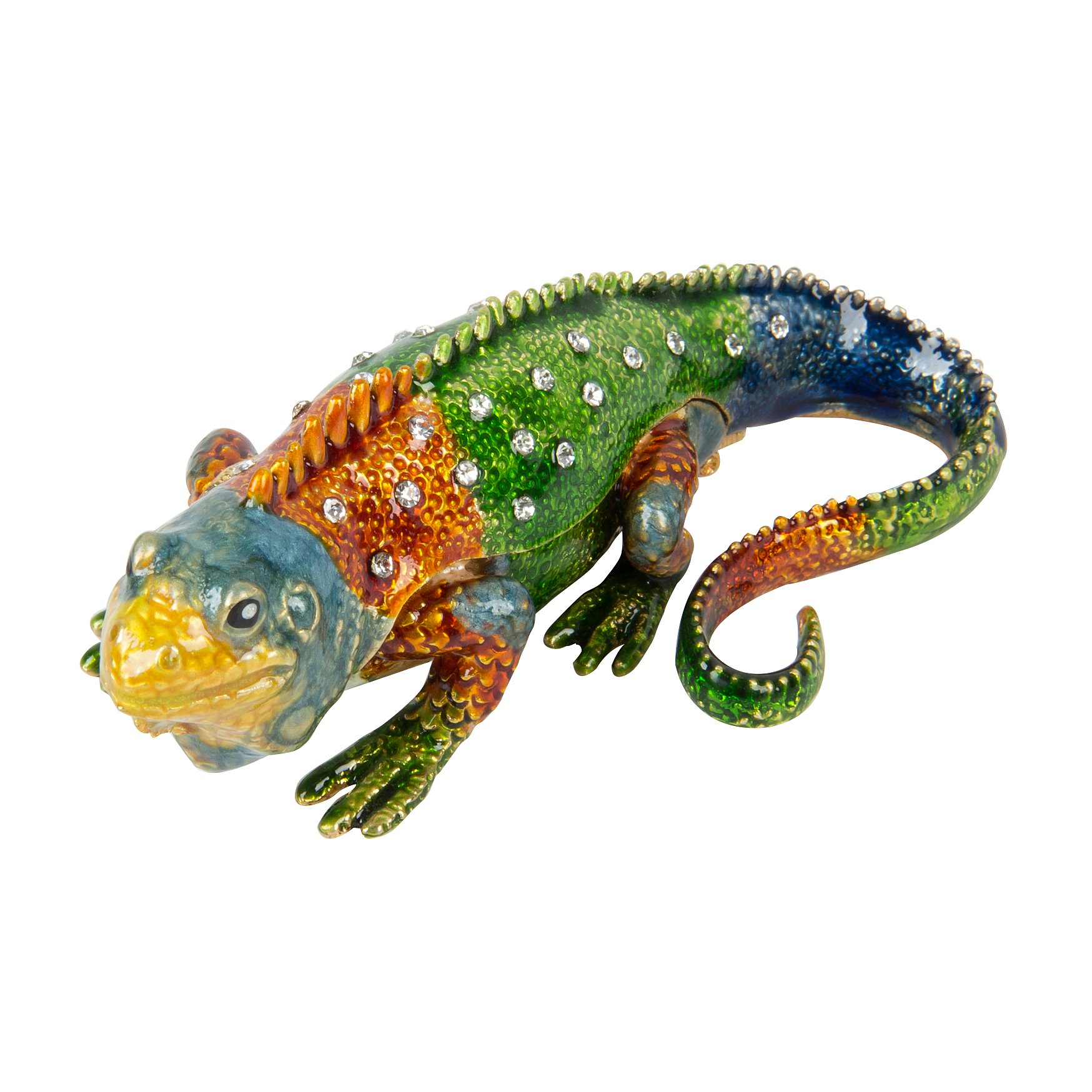 QIFU Hand Painted Enameled Lizard Style Enamel Trinket Box Hinged