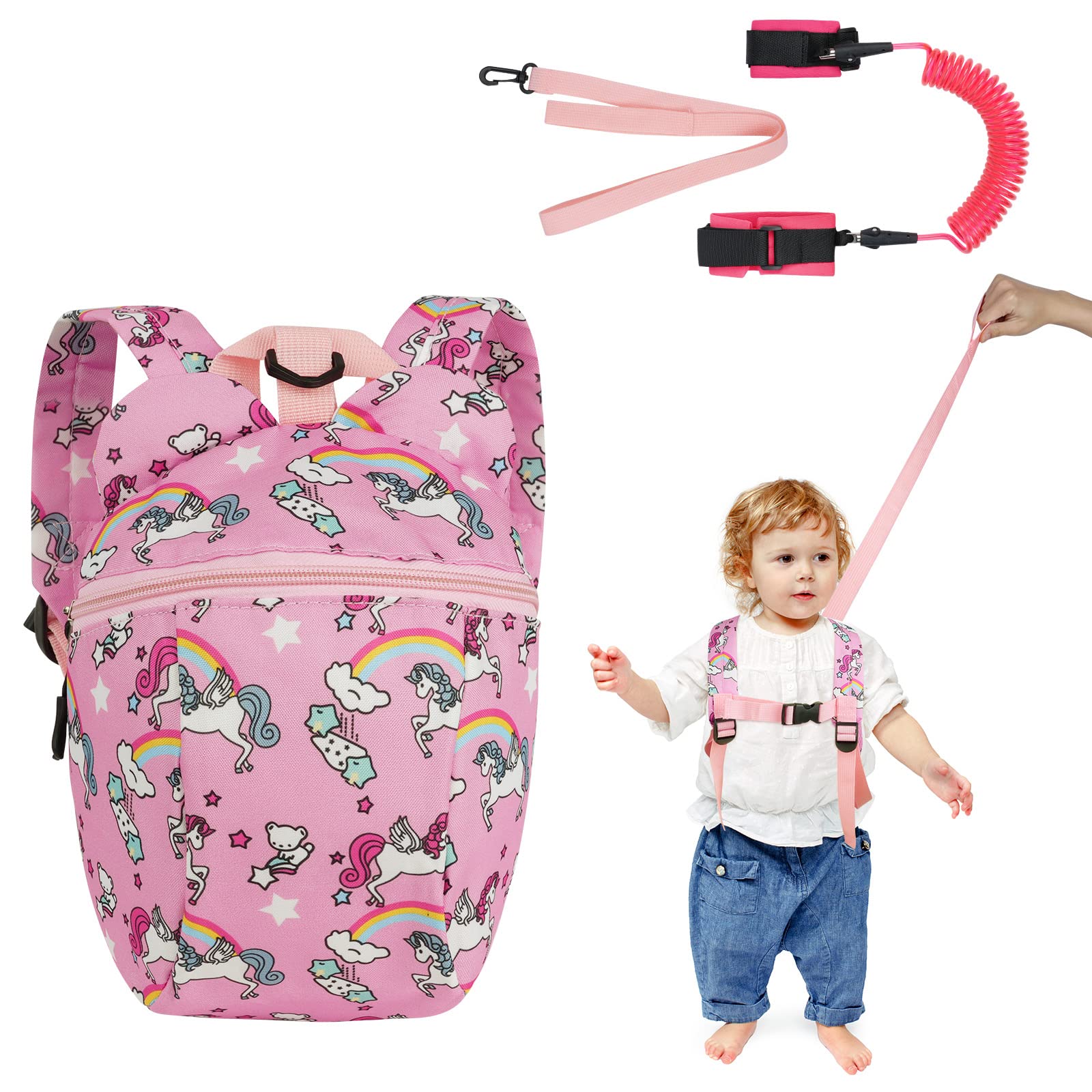 AOMIG Baby Reins, Baby Walking Reins and Toddler Safety Harness, Unicorn Baby Reins Safety Leash Baby Toddler Anti Lost Belt Reins for Toddlers Boys and Girls (Pink)