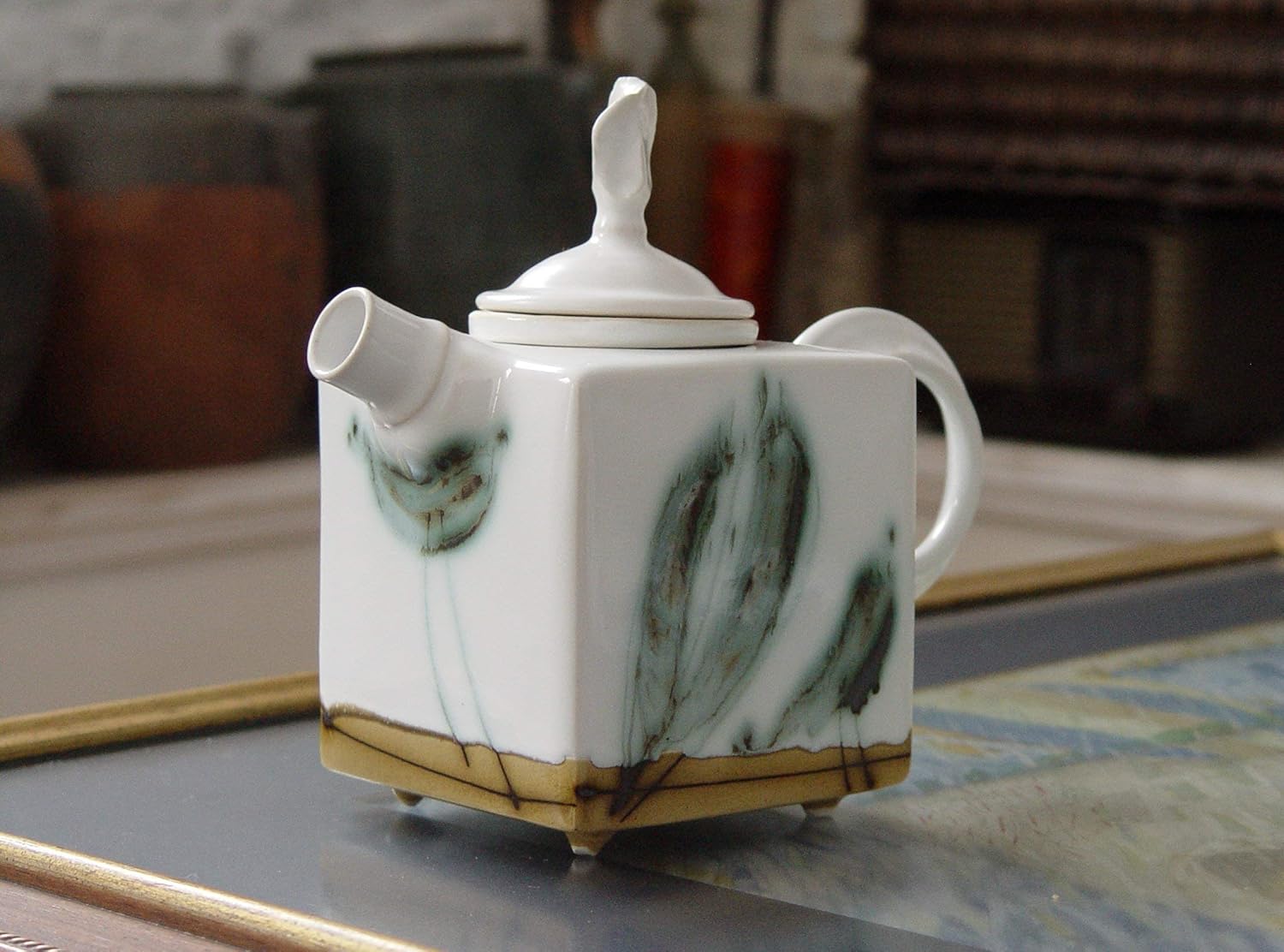 Handmade Square Teapot with Strainer. Stoneware Teapot with