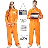 Prisoner Jumpsuit Adult Orange Inmate Costume for Men Women Prison Costume Halloween Jail Criminal Outfit