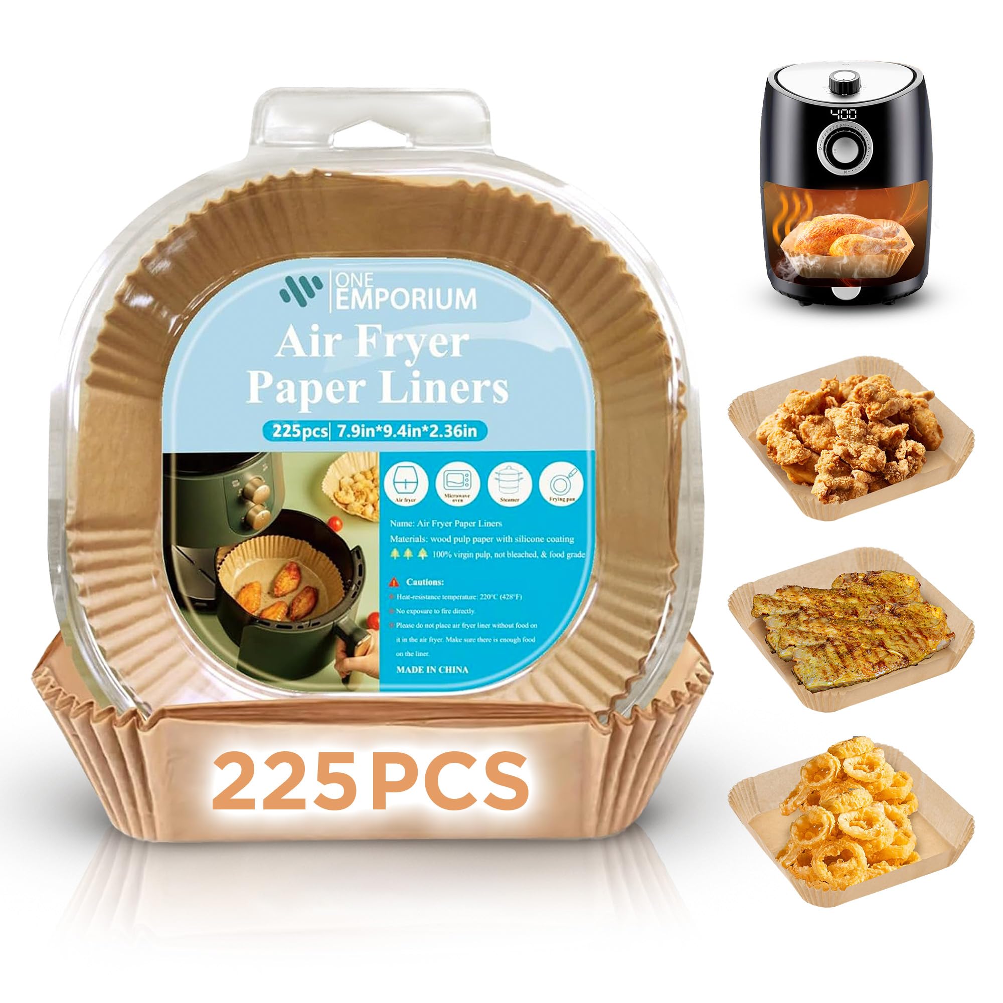 ONE Emporium Ninja Air Fryer Liners, Pack of 225 Air Fryer Baking Trays Reusable Parchment Papers, Greaseproof Paper for Air Fryer - Compatible with Ninja, Tower, Cosori (225, 7.9 inches)