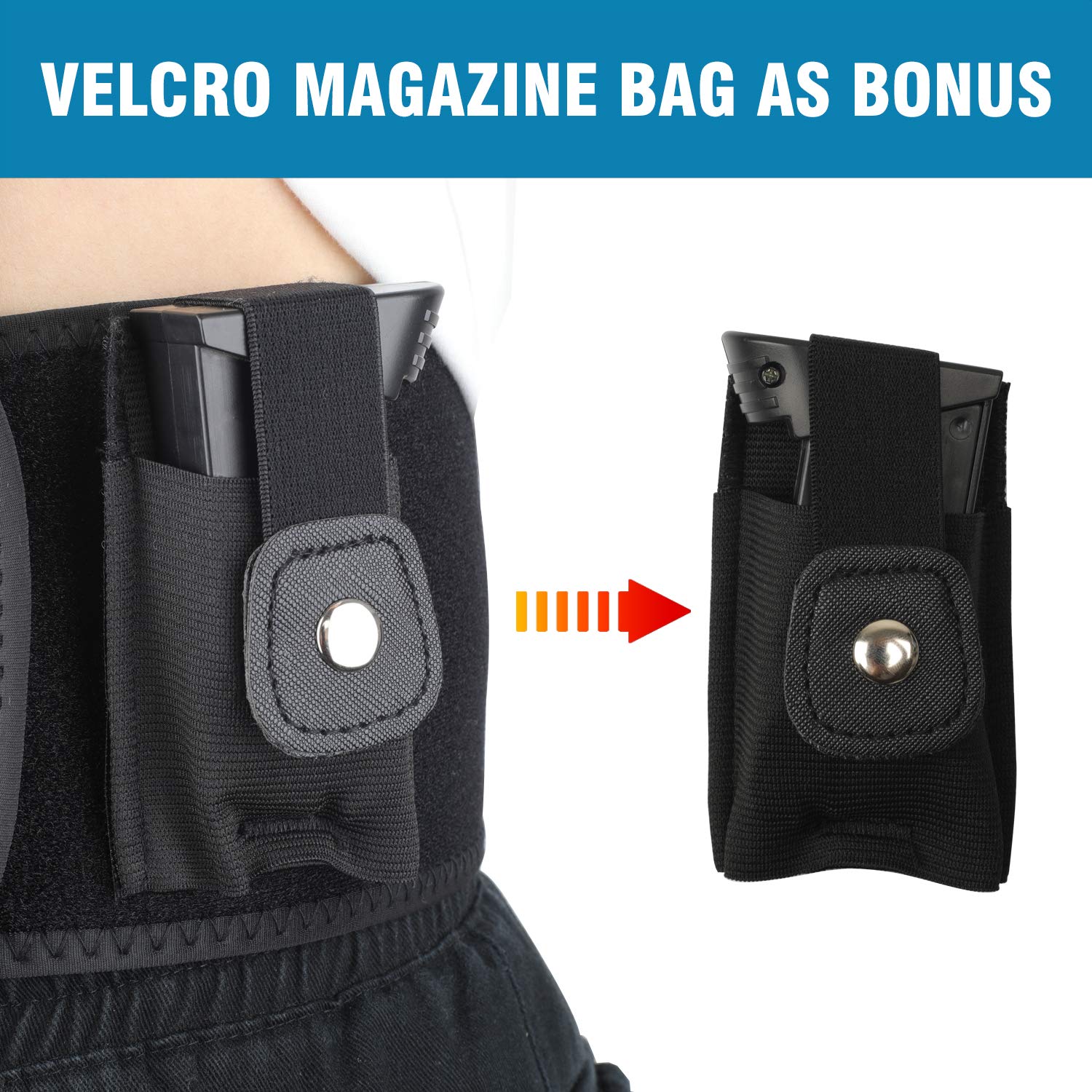 Black Jack Ultimate Belly Band Holster, Concealed Carry Fit for Glock, Ruger, CCW, S&W M&P, Shield Bodyguard Sig Sauer, OWB IWB Carry Holster for Women & Men (Black)