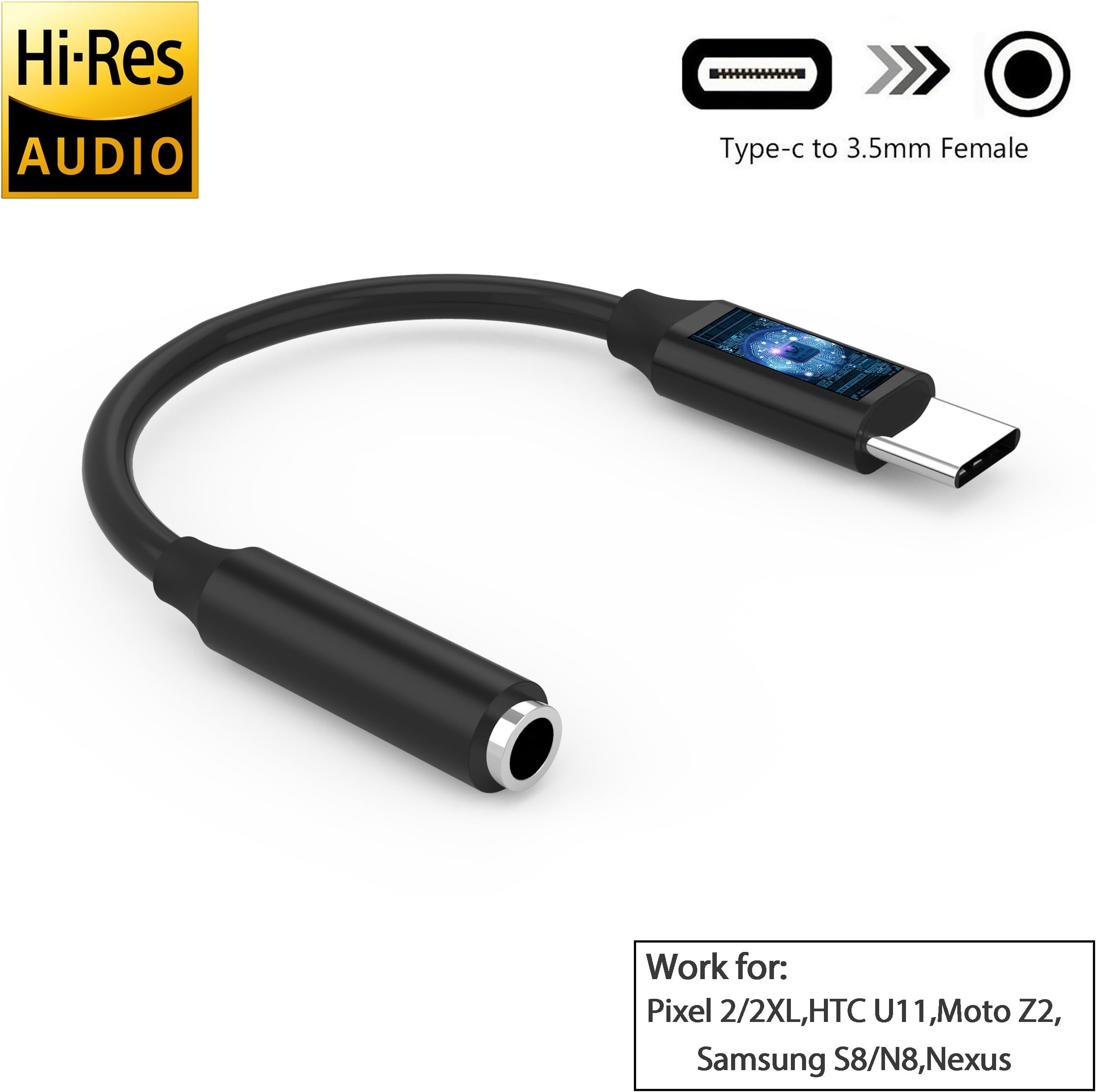 Compatible Pixel 3 USB C to 3.5mm Audio Adapter,AirsFish Type C to 3.5mm Earphone Converter,Realtek Chip/Hi-res/DAC Headphone Cord Compatible for Pixel 3/3XL 2/2XL,HTC U11,Moto Z2,Samsung S9/S8/N8