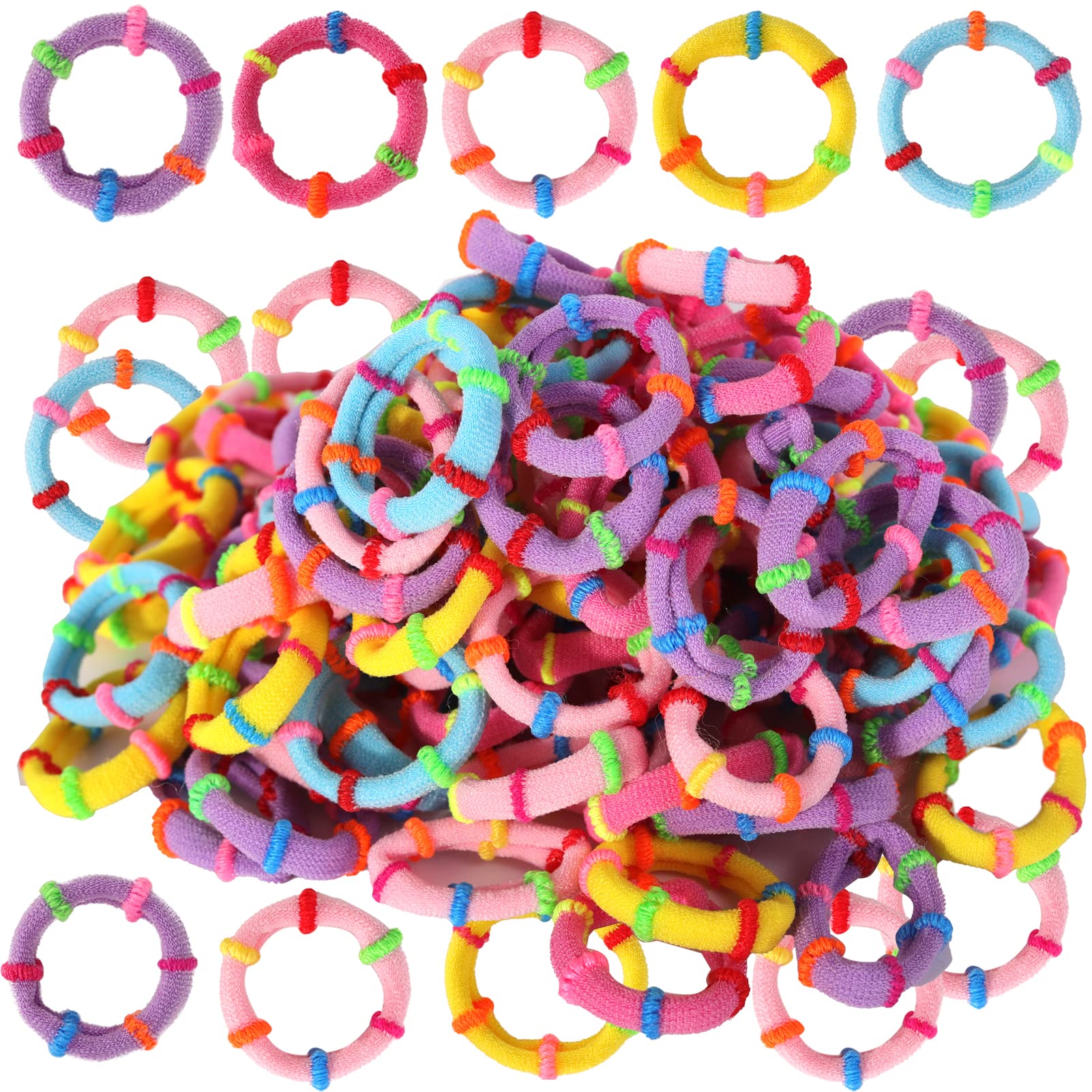 Candygirl 200PCS Baby Girls Hair Ties Colorful Elastics Hair Ties Seamless Ponytail Holder Stretch Strong Hair Bands for Girls Kids Toddlers