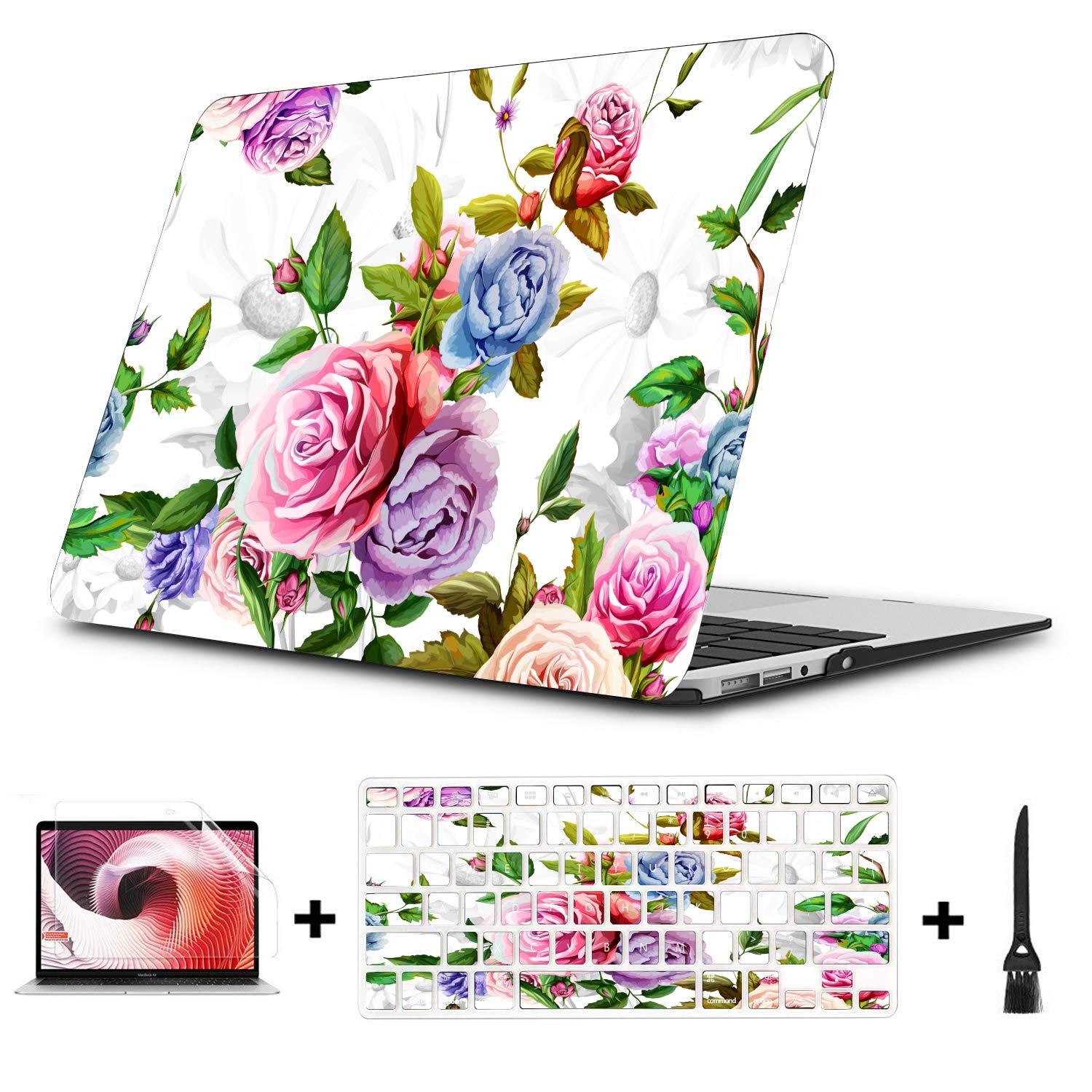 Mac Book Pro Cases Cartoon Floral Beautiful Rose for Lady Plastic Hard Shell Compatible Mac Air 11 Pro 13 15 MacBook Hard Case Protection for MacBook 2016-2019 Version