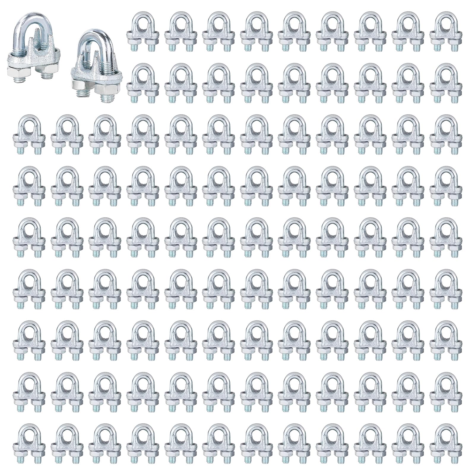 Photo 1 of 120 PCS 1/8 Inch Wire Rope Clamps, M3 Heavy Duty Galvanized Wire Cable Clamps for Tent Ropes, Boat, Clotheslines, U-Bolt Saddle Fasteners for Secure Connections