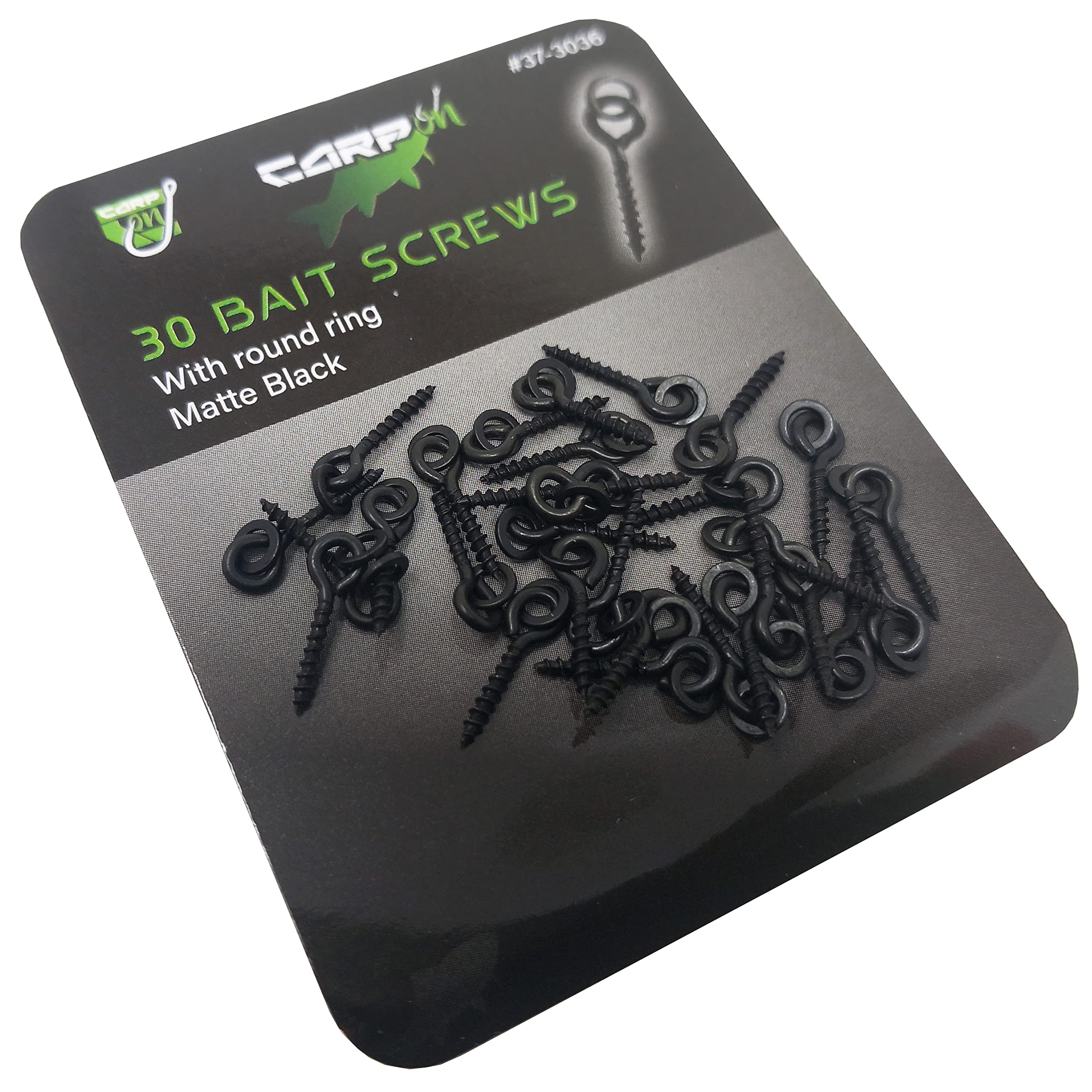 Carp On - Pack of 30 x 10mm BAIT SCREWS with 3mm ROUND RING Non Reflective Matte Black - Classic Design Terminal Tackle for Making Your Own Fishing Rigs [37-3036]