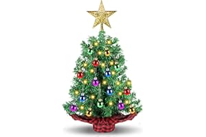 TIFESON [ 8 Modes & Timer] 2 Ft Tabletop Christmas Tree with LED Lights, Mini Artificial Christmas Tree Battery Operated Small Xmas Tree with Ball & Star Topper for Indoor Home Office Holiday Party Decor