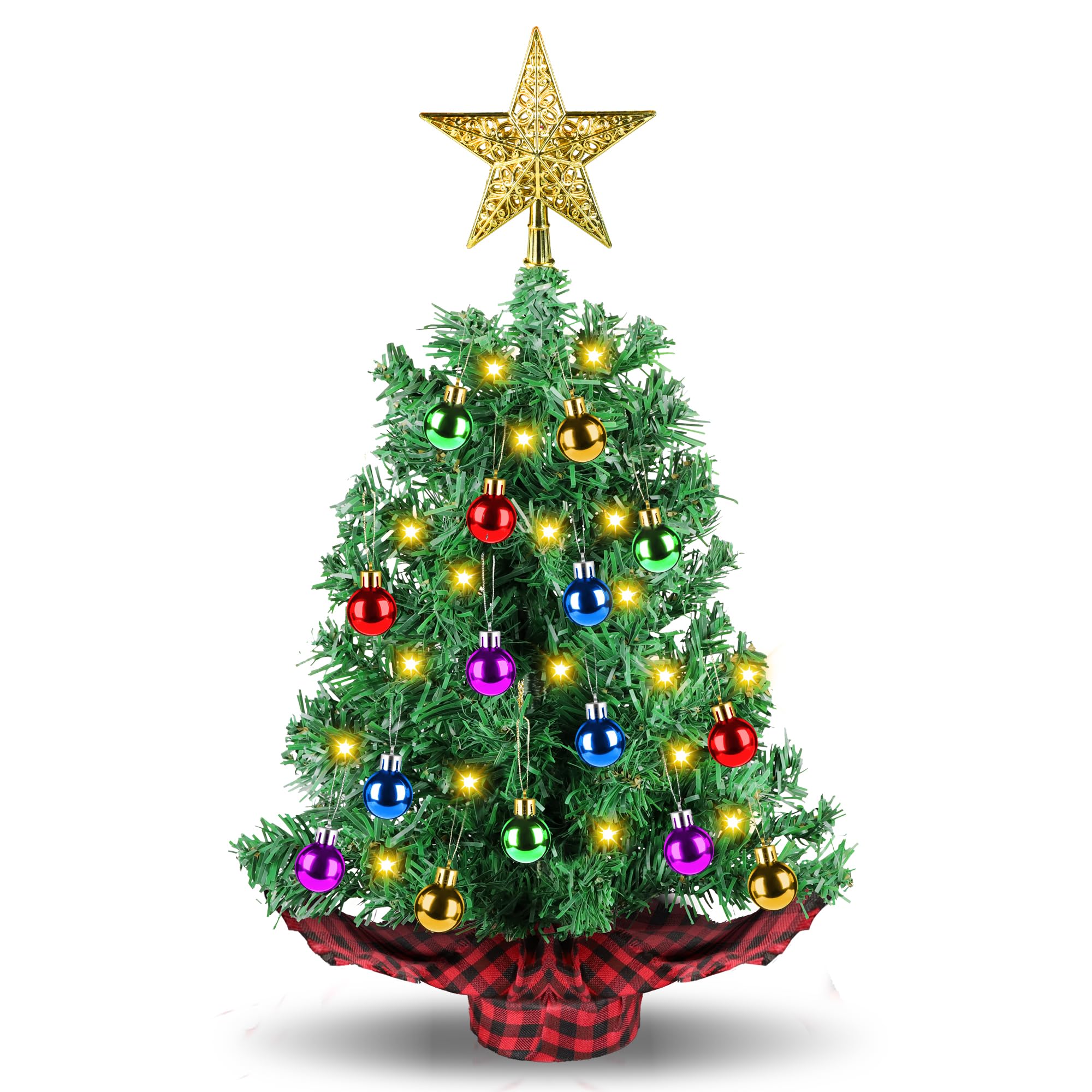 Photo 1 of [ 8 Modes & Timer] 2 Ft Tabletop Christmas Tree with LED Lights, Mini Artificial Christmas Tree Battery Operated Small Xmas Tree with Ball & Star Topper for Indoor Home Office Holiday Party Decor