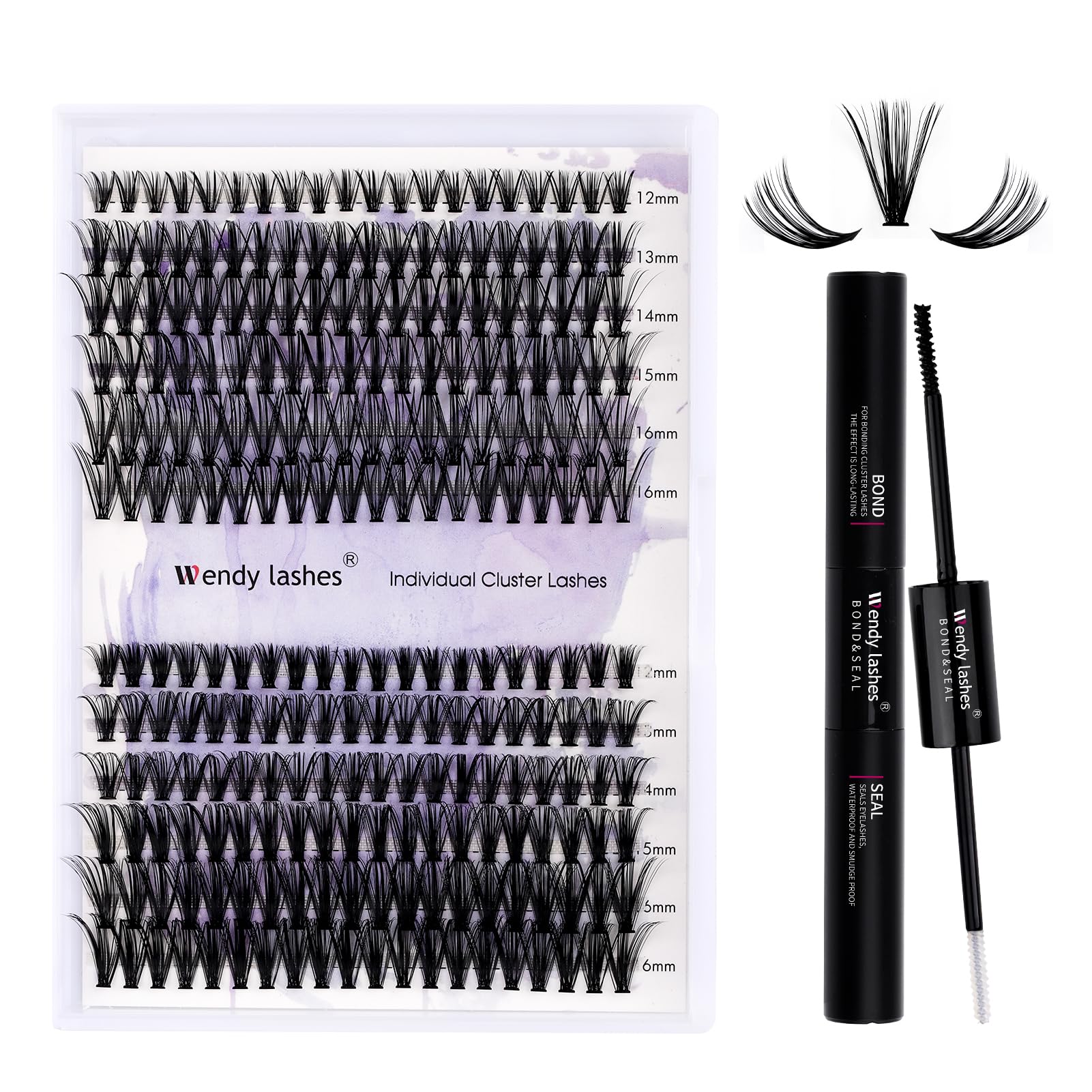 Individual Lash Clusters Extension Kit 30D/40D 0.07mm D Curl Cluster Lashes Natural 12-16mm Mix DIY Eyelash Extensions Kit Individual Lashes with Lash Bond and Seal — image 1