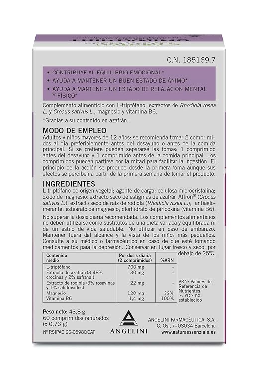 TRIPTOFANO TRI ANGELINI 60 COMPRIMIDOS: Amazon.es: Salud y cuidado personal